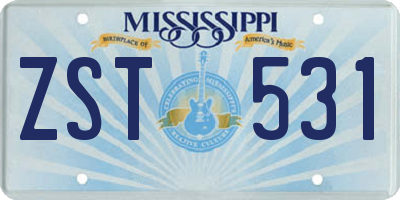 MS license plate ZST531