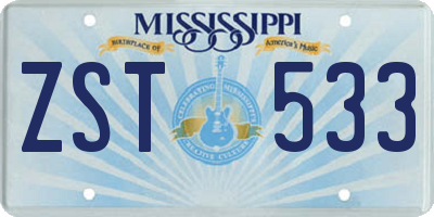 MS license plate ZST533