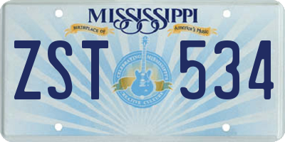 MS license plate ZST534