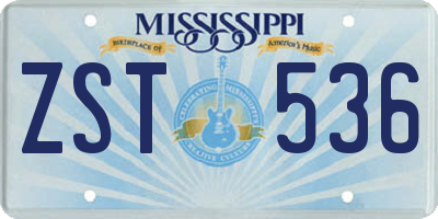 MS license plate ZST536