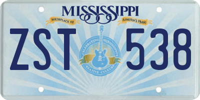 MS license plate ZST538