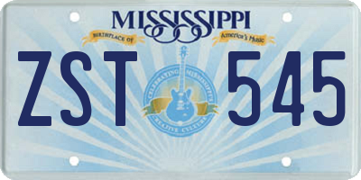 MS license plate ZST545