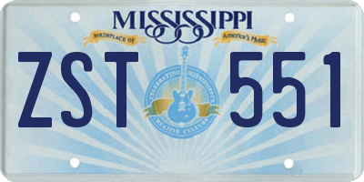 MS license plate ZST551
