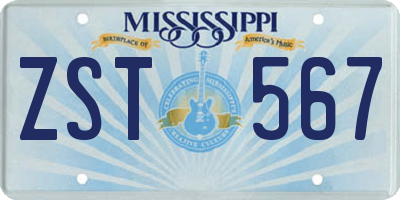 MS license plate ZST567