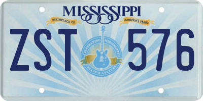 MS license plate ZST576