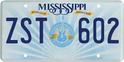 MS license plate ZST602
