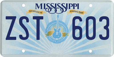 MS license plate ZST603