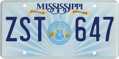 MS license plate ZST647