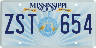 MS license plate ZST654