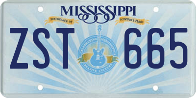 MS license plate ZST665