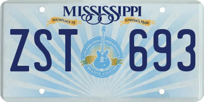 MS license plate ZST693