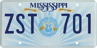 MS license plate ZST701
