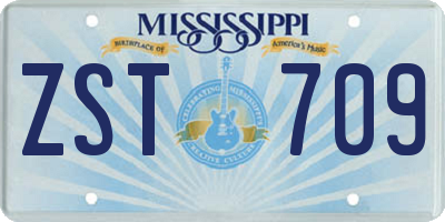MS license plate ZST709