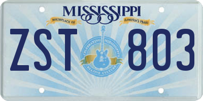MS license plate ZST803