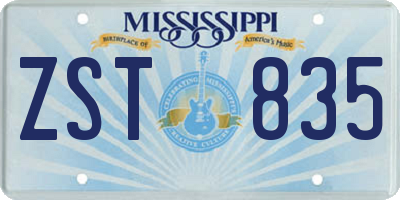 MS license plate ZST835