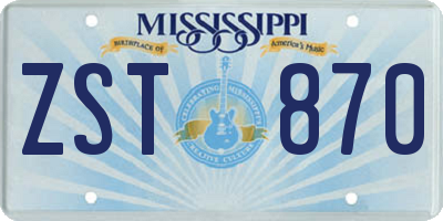 MS license plate ZST870