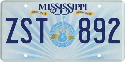 MS license plate ZST892