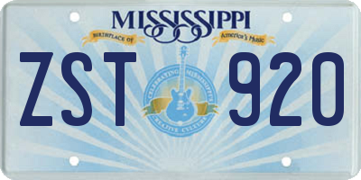 MS license plate ZST920