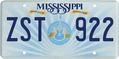 MS license plate ZST922
