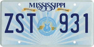 MS license plate ZST931