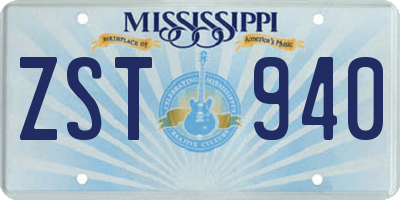 MS license plate ZST940