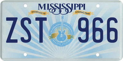 MS license plate ZST966