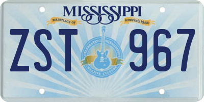 MS license plate ZST967