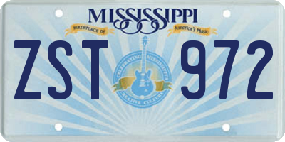 MS license plate ZST972