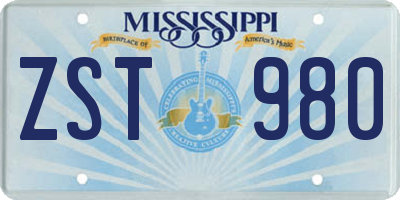 MS license plate ZST980