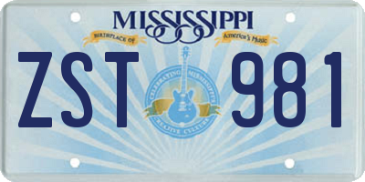 MS license plate ZST981