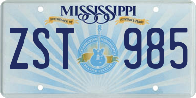 MS license plate ZST985