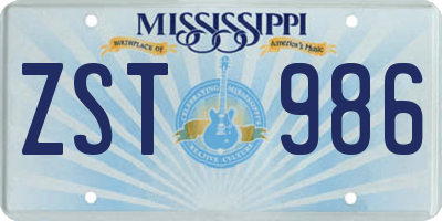MS license plate ZST986
