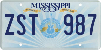MS license plate ZST987