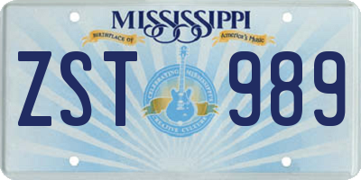 MS license plate ZST989