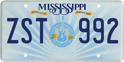 MS license plate ZST992