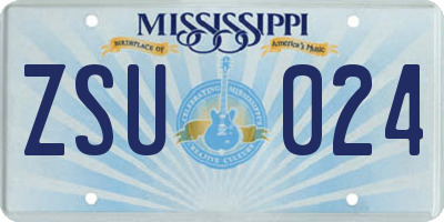 MS license plate ZSU024
