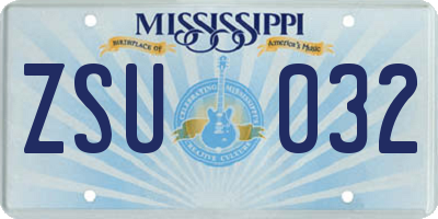 MS license plate ZSU032