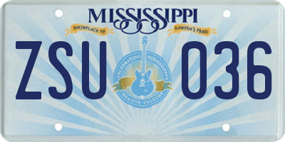 MS license plate ZSU036