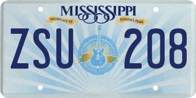 MS license plate ZSU208