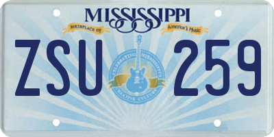 MS license plate ZSU259