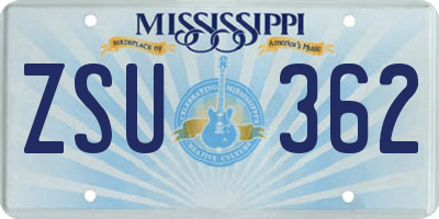 MS license plate ZSU362
