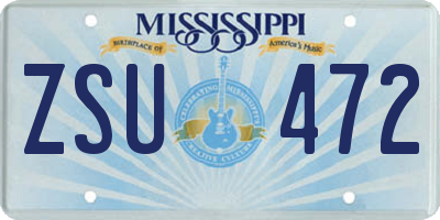 MS license plate ZSU472