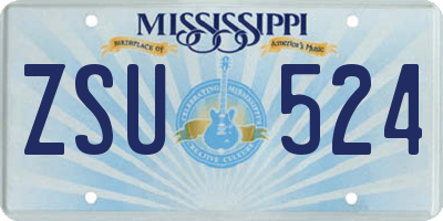 MS license plate ZSU524