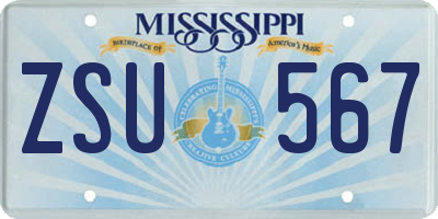 MS license plate ZSU567
