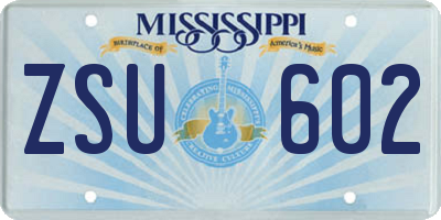 MS license plate ZSU602
