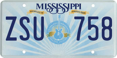 MS license plate ZSU758