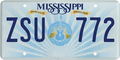 MS license plate ZSU772