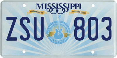 MS license plate ZSU803