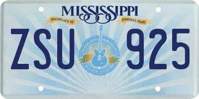 MS license plate ZSU925