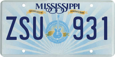 MS license plate ZSU931